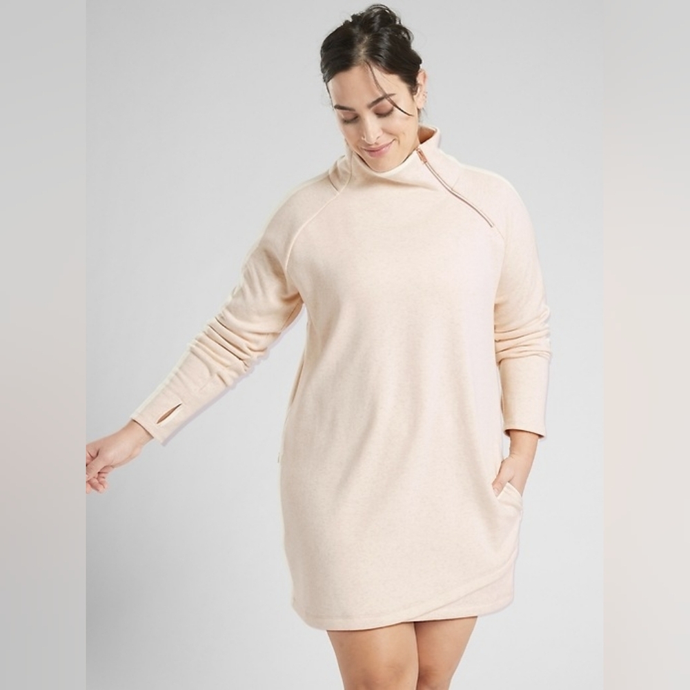 ATHLETA Cozy Karma Sweatshirt Dress Beige Women's Size LT
